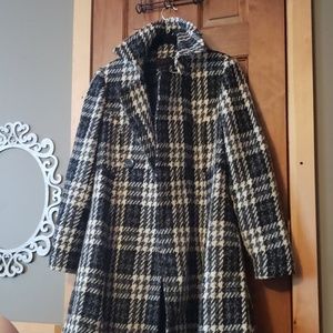 Size 10 long black and white wool coat